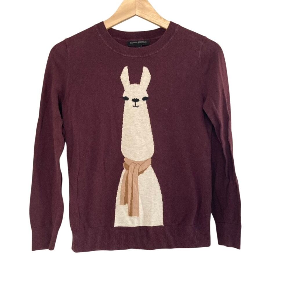Banana Republic Llama Intarsia Knit Sweater - Plum Maroon - XS